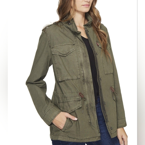 H&M women's military Green utility hooded jacket coat sz US 8 - Picture 6 of 6